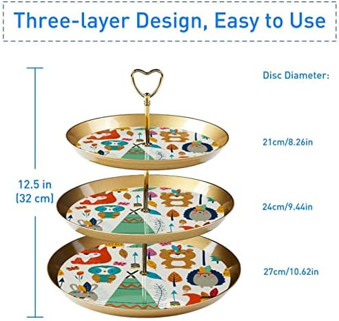 Штанд за Кекси од 3 Нивоа змејбту Со Златна Прачка Пластична Кула За Десерт Послужавник Гроздобер Ретро Шумски Лисица Од Лисица