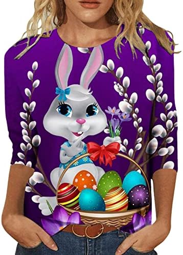 Велигденска кошула за зајаче за жени слатки печатени врвови со долги ракави маички 3/4 ракави кошула