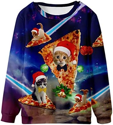 Машки божиќни пуловер за мажите на Синзелиминин, модни новини, 3Д печатени долги ракави, маица со маица со врвови на маицата на вратот, врвови на врвови