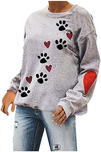 Loveубов срце куче шепа Печати џемпери за џемпери со долги ракави на врвови со џемпер на блуза