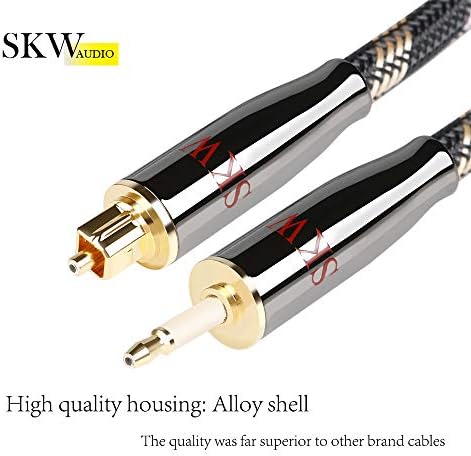 Skw mini toslink to toslink машки до машки оптички дигитален аудио кабел со високо-засилен транспарентен полимерно јадро најлонско плетенка