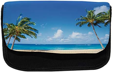 Зачудувачки хавајски молив случај, егзотична фотографија на пејзаж, торба со молив со ткаенини со двоен патент, 8,5 x 5,5, сиво зелена