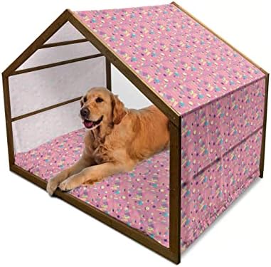 Амбесон Геометриска дрвена куќа за кучиња, триаголници Постмодерн стил инспириран современ поп-уметност изгледа печатење, преносно кучиња од затворено и отворено