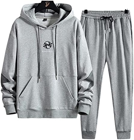 Црна сива тренерка мажи плус големина буква везови пуловер худи+панталони Менс поставува обични костуми за пот.