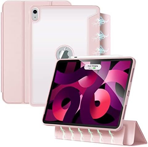 Hybrid Case oyeeice за iPad Air 10,9 инчи 5 /4-та генерација, магнетно одвојување на покривка со PU кожа, анти-прстински отпечаток, отпорен на дамки, миење, молив за поддршка 2, розова