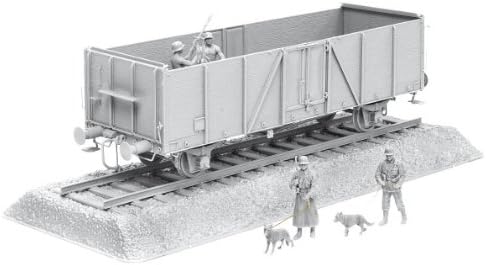 1/35 германска железничка гондола тип ОММР со екипаж со пиштол и пиштол Плус Плус додаток, германски Фелдгендермери w/кучиња
