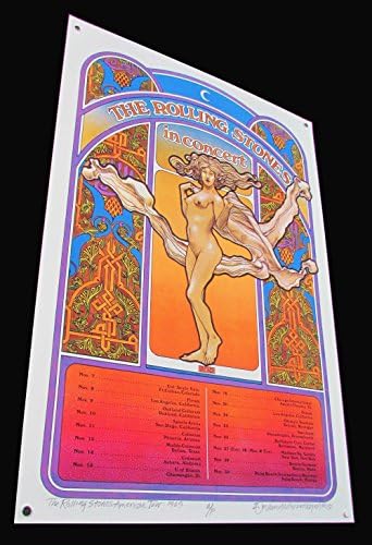 Ролинг Стоунс 1969 Турнеја постер со целосна големина на уметник, потпишано од Дејвид Бирд, вклучува потпишан COA