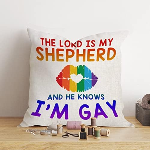 Фрли перница покритие Господ е мојот овчар и тој знае дека сум геј перница за еднаквост, лезбејски геј ЛГБТК перница, покритие рустикален виножито декорт со перниц?