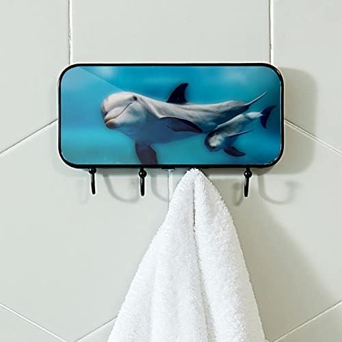 Лепички куки од не'рѓосувачки челик крпи палто wallидни куки заглавени во бања или кујнски делфини кои пливаат во длабокото сино море