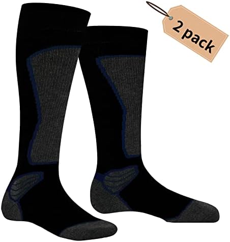 Вулкански карпести чорапи Мерино Вол 2 пакувања за скијање, сноубординг, студено време, топли топли чорапи со високи колени, лов