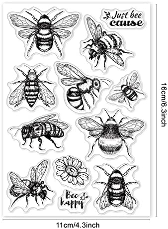 Globleland пролетно пчела чисти марки за DIY -сноп -книги за декорирање на оси, цветни честитки, транспарентни силиконски марки за