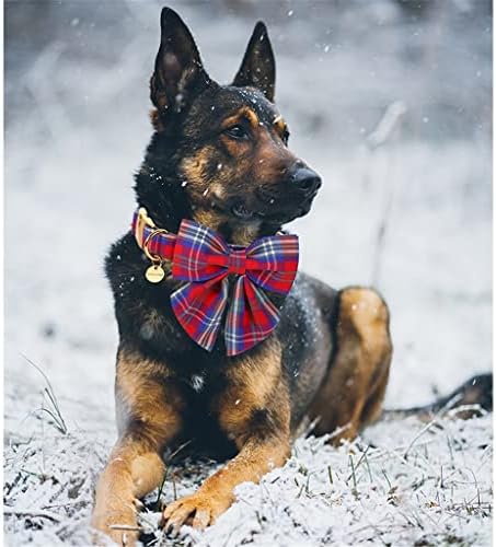 DHDM Божиќно памучно куче јака со морнар лак црвена и сина карирана јака за кученце за мало средно големо куче