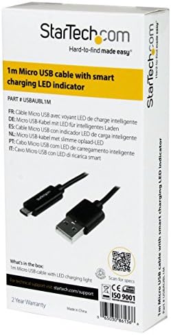 Startech.com 1M / 3FT USB до микро USB кабел со LED светло за полнење - M / M USB до кабел за полнење со микро USB - USB полнач за полнач