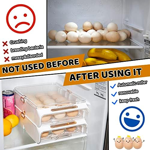 Држач за јајца за фрижидер и countertop | Контенер за складирање на фрижидер со свежи јајца за броење на фрижидер со јасен транспарентен капак | Стабилни 2 слоја пластичн?