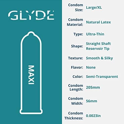 Glyde Maxi - XL Fit Condoms - 100 броење на рефус пакет - ултра -тенки, вегански, нетоксични, природни гумени латекс со голема големина, 56мм за дарежливо вклопување