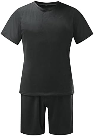 Утпо Менс 2 парчиња облека Стилски обичен екипаж на вратот на вратот кратки ракави маички и шорцеви за спорт на плажа