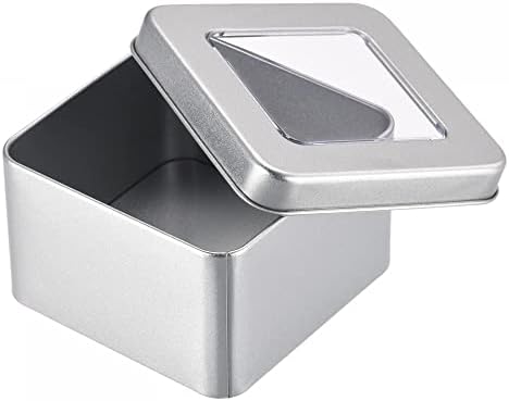 uxcell Метална Лимена Кутија, 3.62 x 3.62 x 2.24 Правоаголни Празни Контејнери За Складирање На Лимени Плочи Со Јасни Капаци, Сребрен Тон
