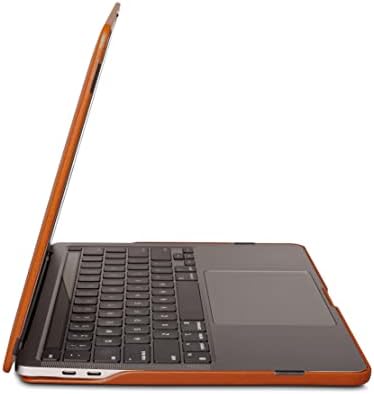Dreem Euclid MacBook Pro Case - 13 -инчен тврд лаптоп корица за MacBook Pro 2018, луксузна веганска кожа, горните и долните школки за заштита, слотови за USB порти - Карамел