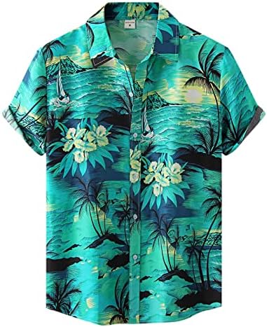 2023 година Нов машки Хаваи Плажа за печатење Две парче Краток ракав Спуштете го џебот од џеб од јака за големи мажи за големи мажи