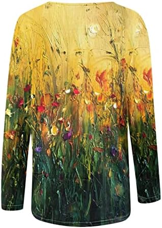 Дами долги ракави врвови градиент Шарен цветен принт лабав вклопни врвови кошула vneck бренд есен летен врв облека облека