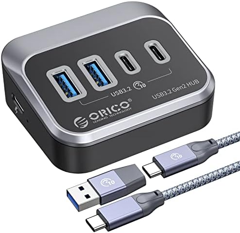 ОРИКО USB Центар 10Gbps со 2 USB А Порти+2 USB C Порти, USB 3.2 Gen 2 Центар со 1.64 Ft USB-C Кабел И USB-А АДАПТЕР USB Сплитер за iMac,