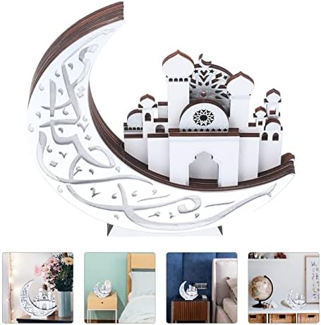 Тофику Дома Декор Рамадан Еид Мубарак светлина 3Д дрвена месечина предводена ноќна светло лесна маса, исламски муслимански масички за украси,