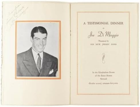 1939 година Програма за тестамент за вечера на Jо ДиМаџо, потпишана двапати од ДНК Димагио ПСА - МЛБ автограмирани разни предмети