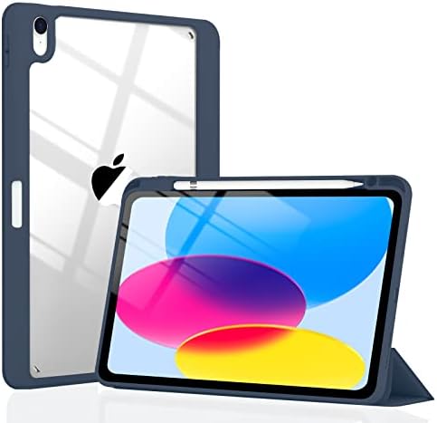 iPad 10 -та генерација кутија со држач за моливи 2022 ipad 10,9 инчи случај, чиста транспарентна обвивка за грб, заштитна обвивка со држач