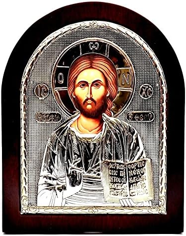 Исус книга Византиска икона Стерлинг Сребрена 925 Третирана големина 31x26cm