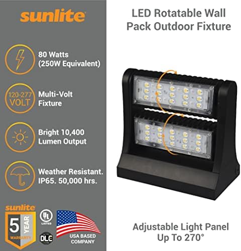 Sunlite 97089 LED Ротирачки Ѕид Пакет Отворено Тела, 80 Вати, 10400 Лумени, 5000K Дневна Светлина, 100-277 Волти, 70 CRI, Отпорни