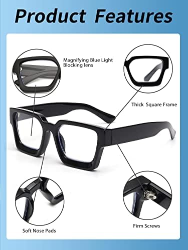 ЈМ 3 Пакет Квадратни Очила За Читање, Сино Светло Блокирање На Компјутерски Читач за жени мажи
