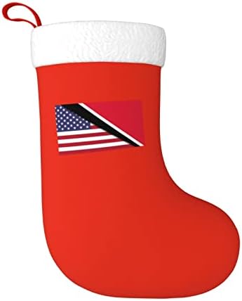 Американско знаме и знаме на Тринидад и Тобаго Божиќни чорапи, подароци за одмор на Божиќни празници за украси за семејни празници 18-инчни