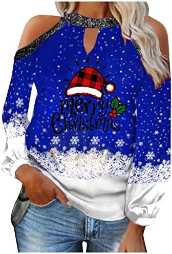 Божиќно чистење на Нокмопо врвови женски женски лабава мода Божиќно печатење секси без ремен без ракав со долги ракави што висат на вратот маица