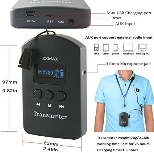 Exmax 2.4G Shisper Microphone System со 9999 канали, функција на нем, опсег на пренос до 100-150 метри, за тим за патувања, Church-2