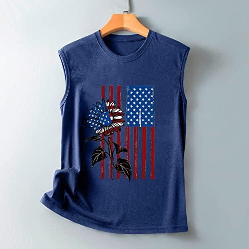 Tankенски резервоар на 4 -ти јули на врвот на американските starsвезди со двојна кошула без ракави, гроздобер Денот на независноста, маички тренингот патриотски теа