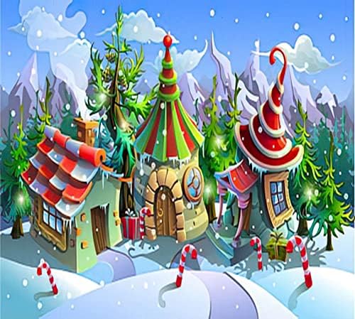 Дијамантско сликарство Божиќно Божиќно село Сант Клаус бајки куќи Елфи илустрација на весела нова година црвен покрив за комплети за сликање за возрасни дијамант?