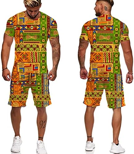 Мажи летни африкански графички типови шорцеви костуми на улична облека облека маички шорцеви