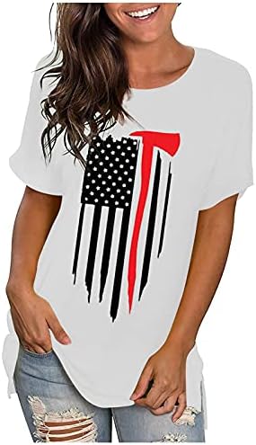 Патриотски кошули за жени во САД маица со знамето летни обични врвови со кратки ракави маички starsвезди ленти удобни лабави маички врвови