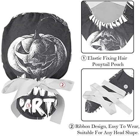 2 парчиња медицинска сестра за чистење капаци жени долга коса, черепи за скелети на Ноќта на вештерките на вештерките, прилагодливо работно капаче со копче и џемпер