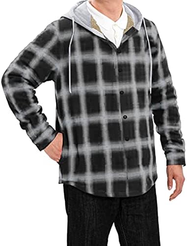 Машки памучни карирани кошули со кошули, руно, обложени фланели кошули Шерпа копче надолу со јакни со аспиратор за мажи за мажи