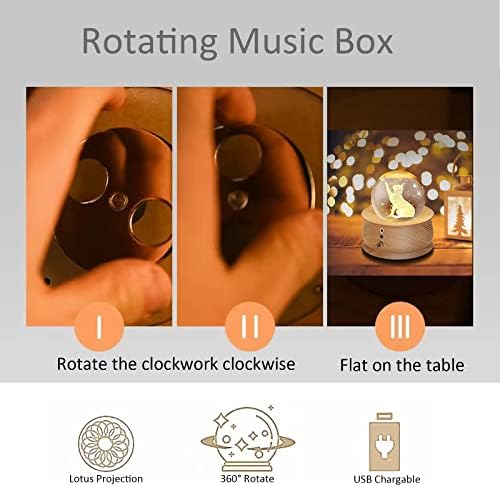 Dcovor Crystal Ball Music Box, 3D ротирачки глобус со топла светлина проекција, музичка кутија со USB на дрвена база, подарок за жени мажи