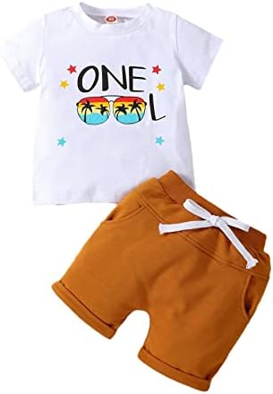 Летен детски моден памук со краток ракав Писмо Печати + Солидни шорцеви во боја постави момчиња девојчиња лето бебе момче облека