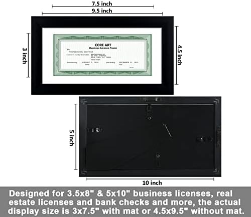 Core ART 5x10 Рамки за деловна лиценца во црна, Професионална банкарска рамка за проверка 3.5x8 со мат, плексиглас со висока дефиниција,