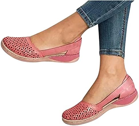 Womenените сандали лето модна обична цврста боја шупнат издвојуваат сандали за дишење удобни рамни чевли за дупка од потпетици
