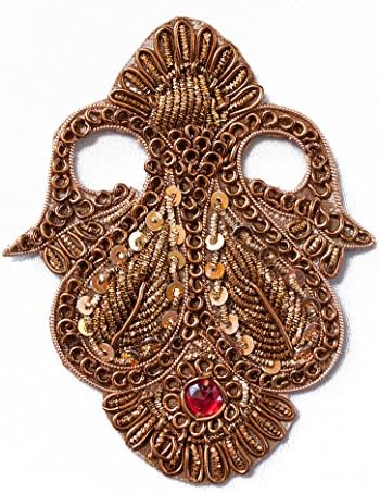 2 рачно дупчено двојно Paisley Applikes Red Faux Gem Gem Gold Bullion Renaissance DIY