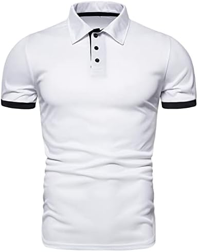 Машка модна класична кошула за голф, обичен тенок, тенок, вклопна основна дизајнирана врвна цврста боја лапел, краток ракав