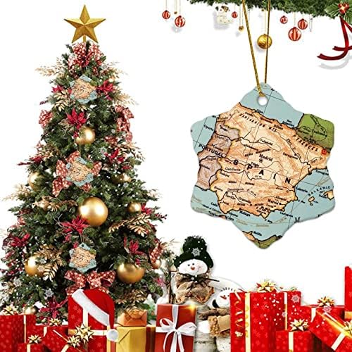 3 инчи мапа шпански украси гроздобер ретро градски мапа круг Божиќни украси за деца момчиња девојчиња што висат украси за украсување на
