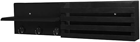 Полка за приказ на лебдечки wallид на Youbtq со држач за складирање и 3 куки црна wallидна книга за складирање ДВД за дневна соба за домашна канцеларија декор 24 x 4.25 x 6