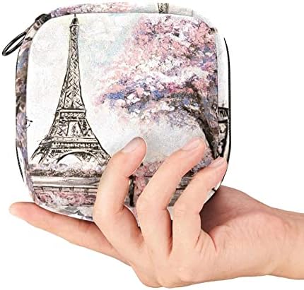 Санитарна торба за складирање на салфетки, торба за период, торба за тампон, торба за шминка, акварел Париз Ајфел кула цвеќиња