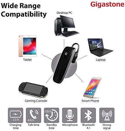 Gigastone D1 Bluetooth слушалки, безжични слушалки со микрофон, 6-8 часа возење со единечна слушалка за уши Bluetooth, MIC за откажување